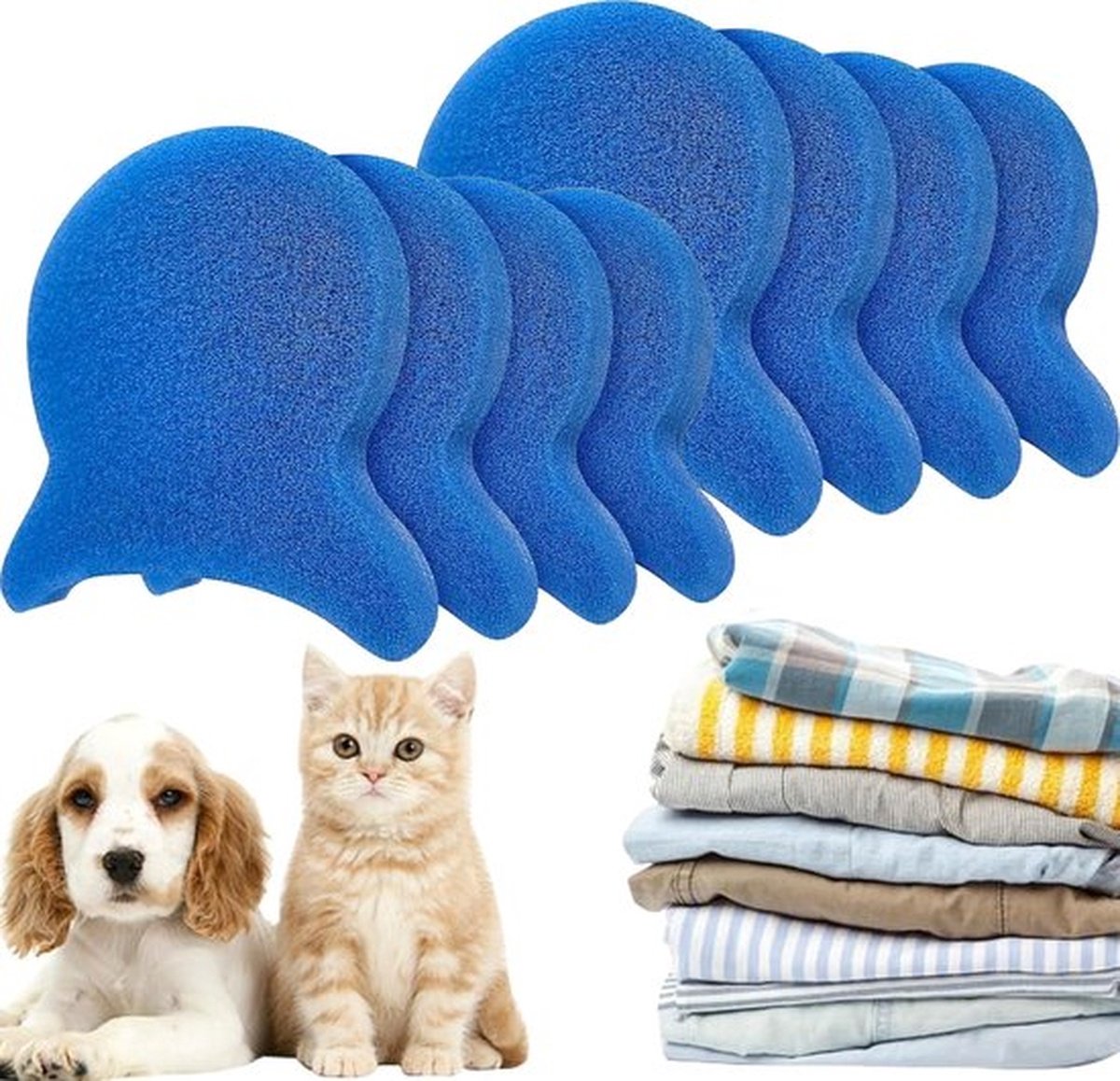 8-delige huisdierhaarverwijderaars voor de was - Herbruikbaar hulpmiddel voor het verwijderen van honden- en kattenhaar - Verwijdert effectief huisdierhaar, pluisjes en huidschilfers van beddengoed en kleding - Geschikt voor wasmachines en drogers