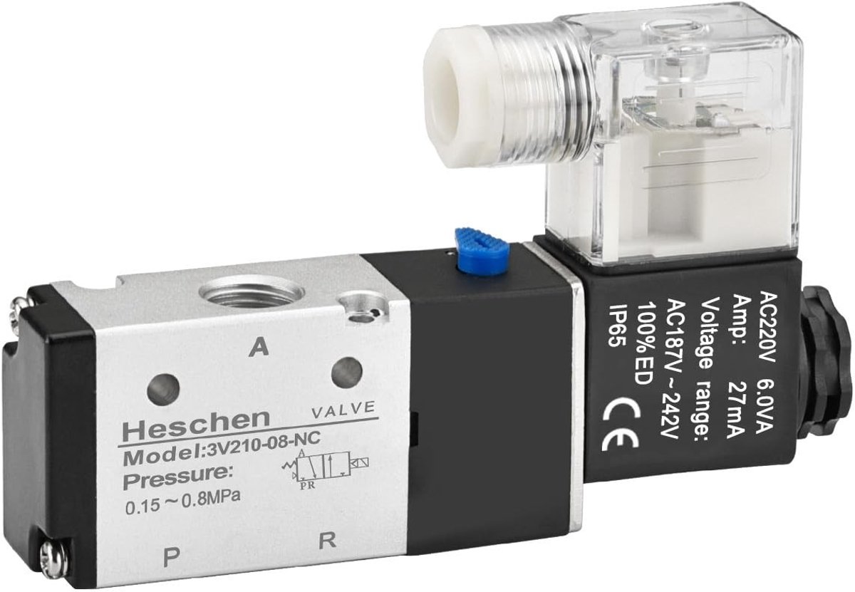 SPHProducts - Pneumatische Solenoidklep - 3/2-Weg - 220VAC - PT1/4 - Geschikt voor luchtstroomregeling - Compact model