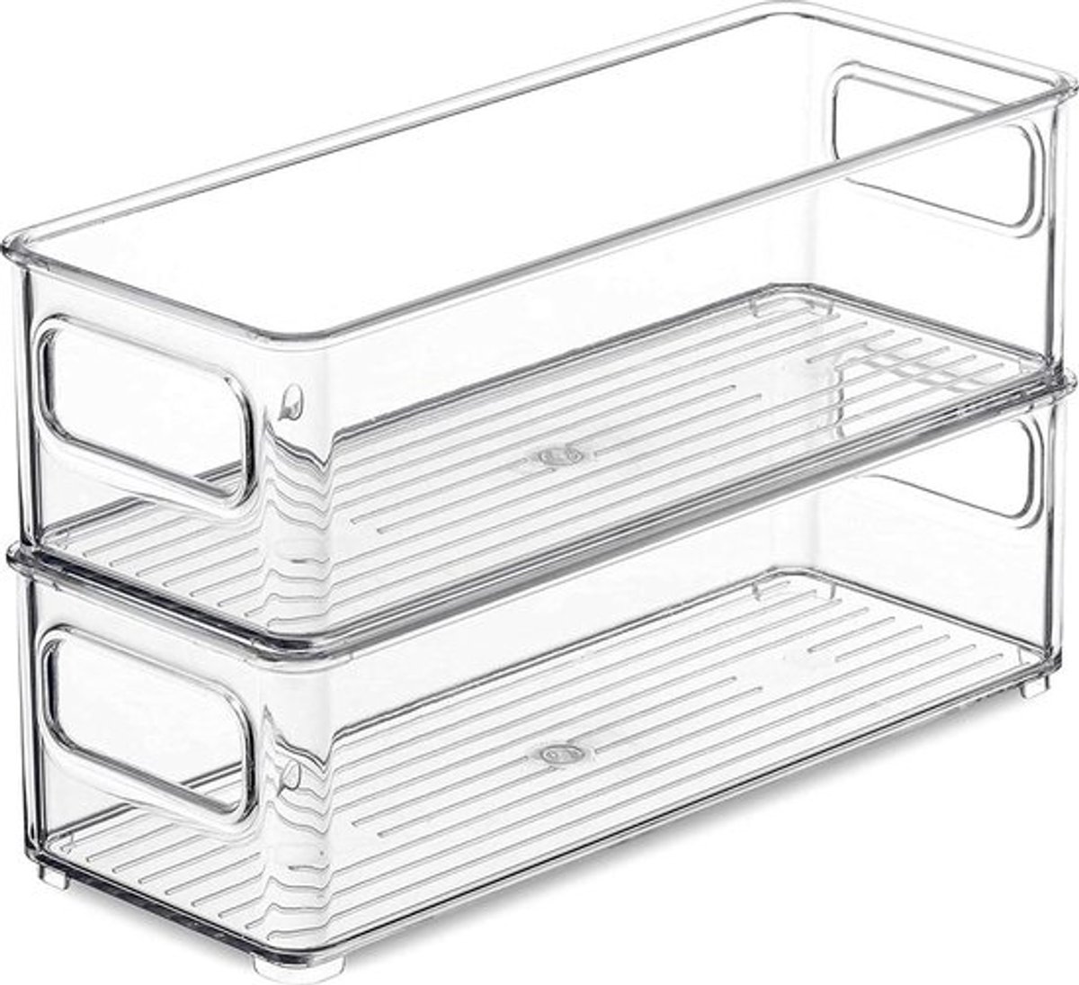 Koelkastorganizer set van 2 voorraaddozen met handvat - stapelbaar en ruimtebesparend - 25 x 9.5 x 7.5 cm