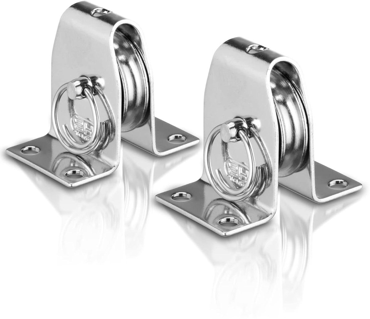 Katrol Staande Blok - Kabelrol Schroefblok - Hijsen en Trekken - Roestvrij Staal Constructie - 4 mm Kabel - Zilver