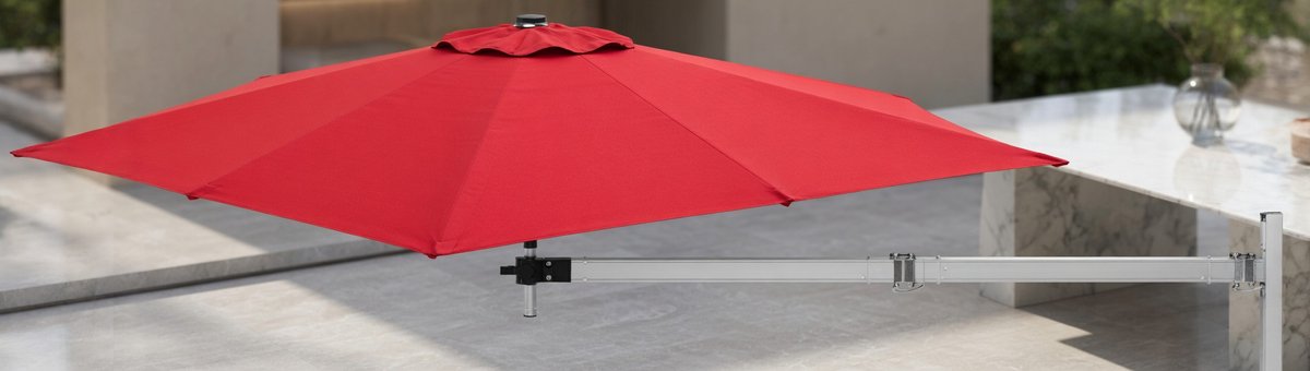 Wandparasol Balkon Ø 250 cm – 350° Draaibare & 30° Kantelbare Zweefparasol – UV50+ Waterafstotend Polyester – Aluminium Wandbevestiging – Ruimtebesparende Terrasparasol voor Balkon, Tuin & Horeca MedaHomeStore