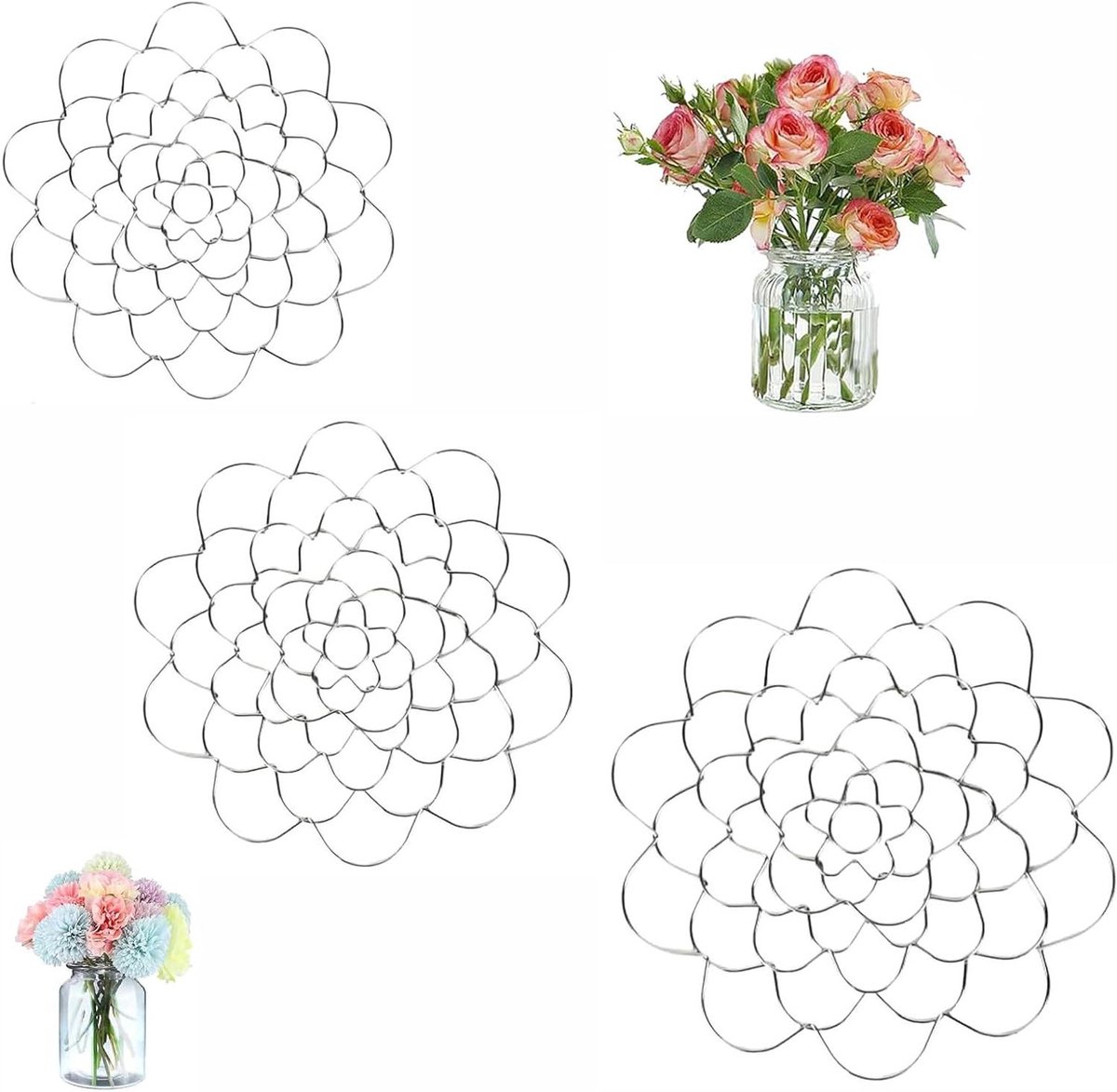 Bloemschik Houder - Bloemen Grid - Bloemen Schikken - Set van 3 Maten - 10cm 15cm - Zilver
