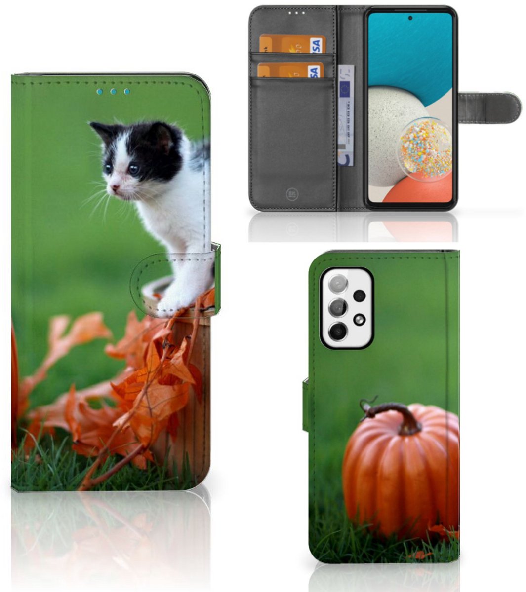 Samsung Galaxy A73 5G Telefoonhoesje met Pasjes Kitten