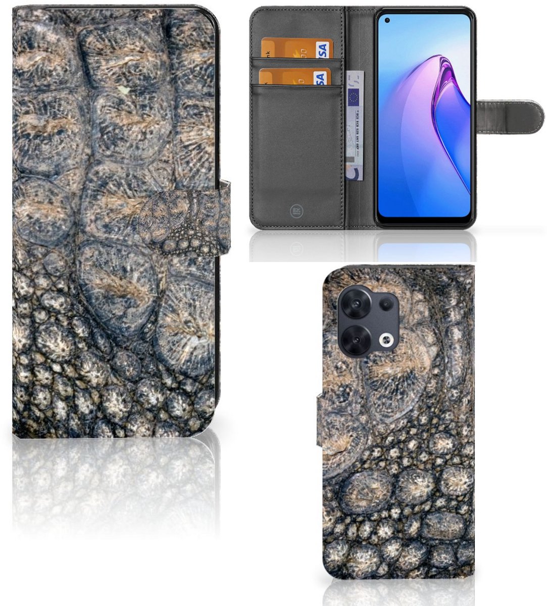 OPPO Reno8 Telefoonhoesje met Pasjes Krokodillenprint