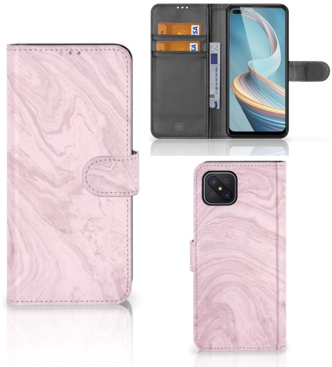 OPPO Reno4 Z Bookcase Marble Pink - Origineel Cadeau Vriendin