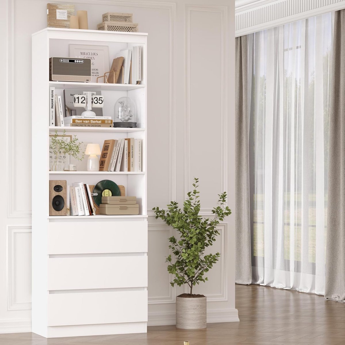 Luxe Boekenkast – Wit – 202x60x35 cm – Industrohome