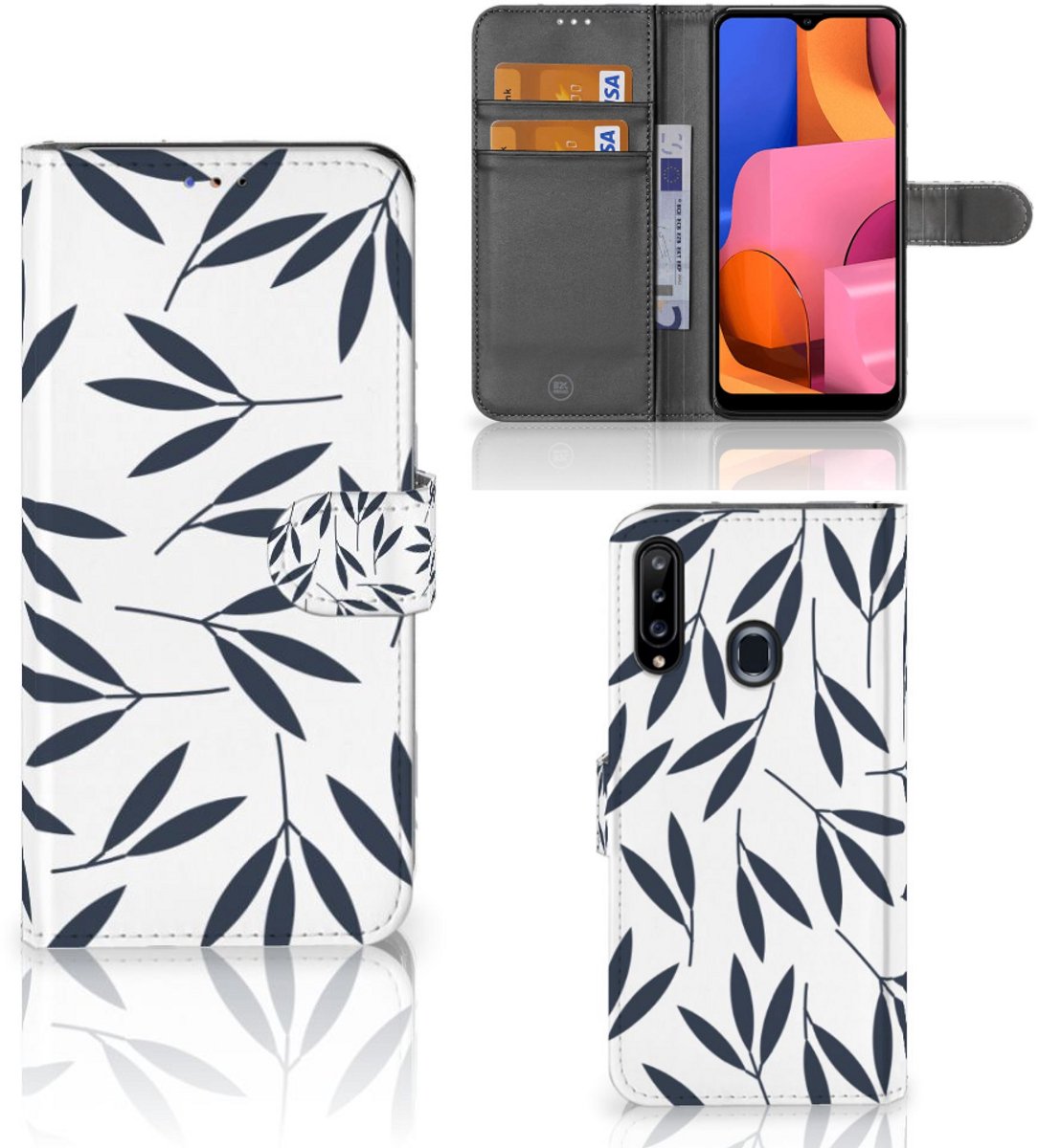 Samsung Galaxy A20s Hoesje Leaves Blue