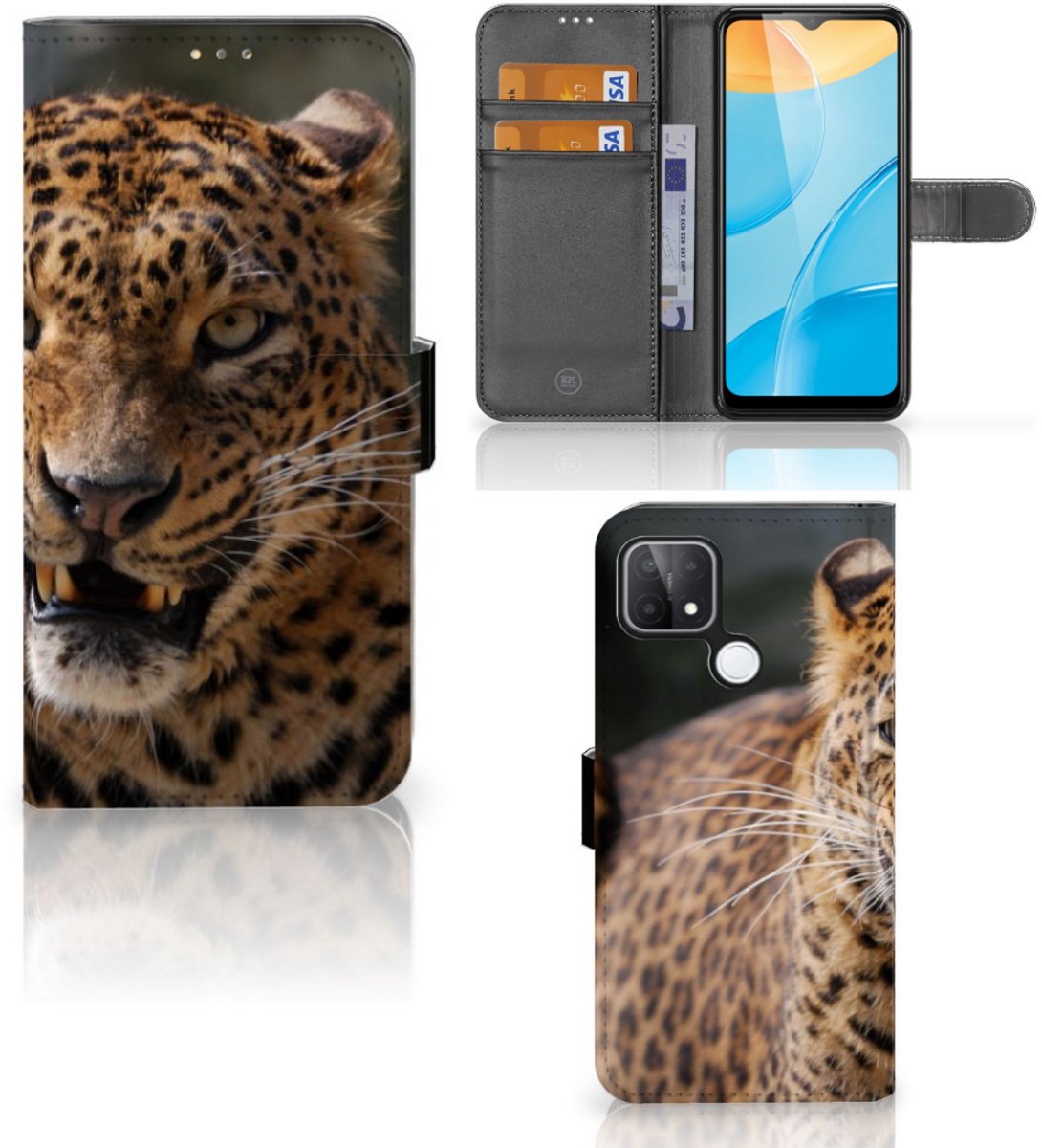 OPPO A15 Telefoonhoesje met Pasjes Luipaard
