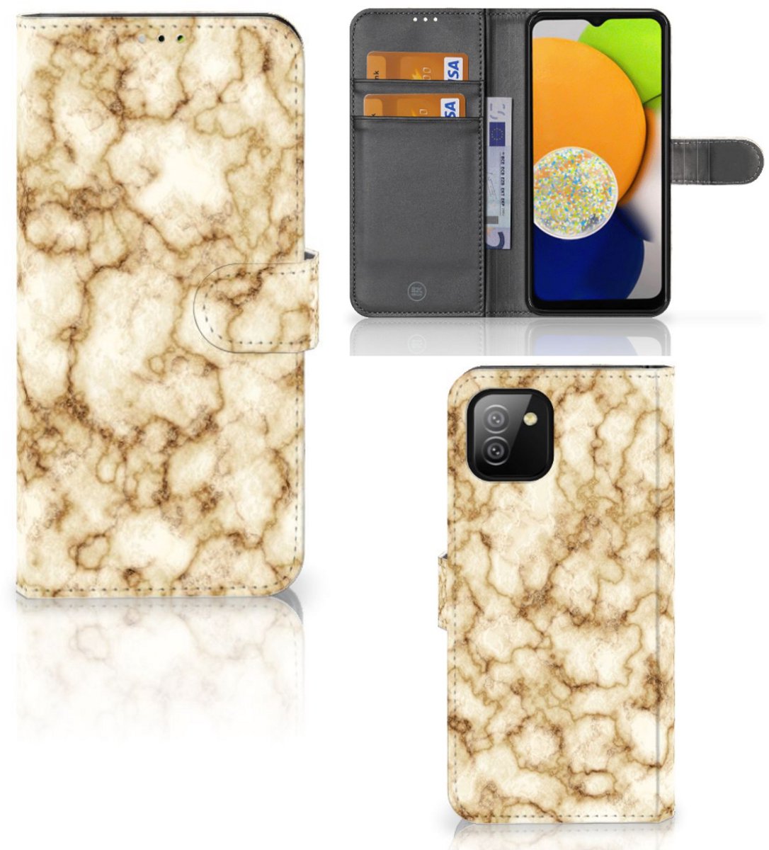 Boekhoesje voor Samsung Galaxy A03 Bookcase Marmer Goud