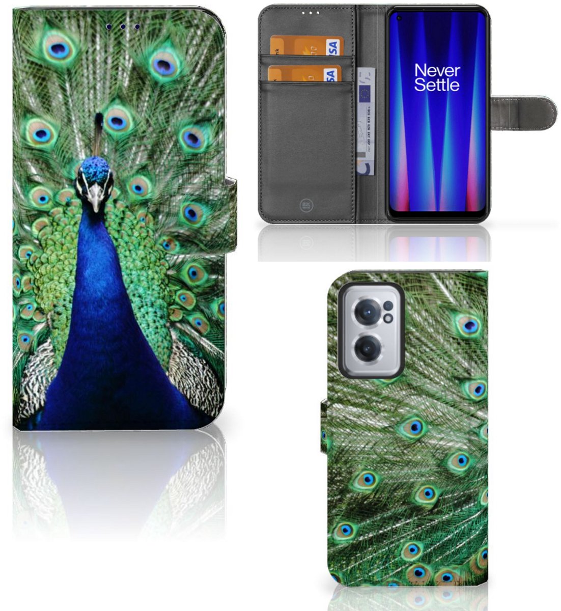 OnePlus Nord CE 2 Telefoonhoesje met Pasjes Pauw