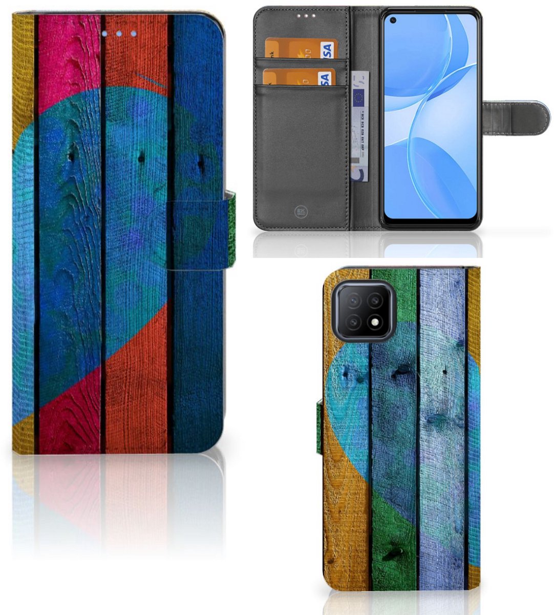 Book Case voor OPPO A73 5G Book Style Case Wood Heart - Cadeau voor je Vriend