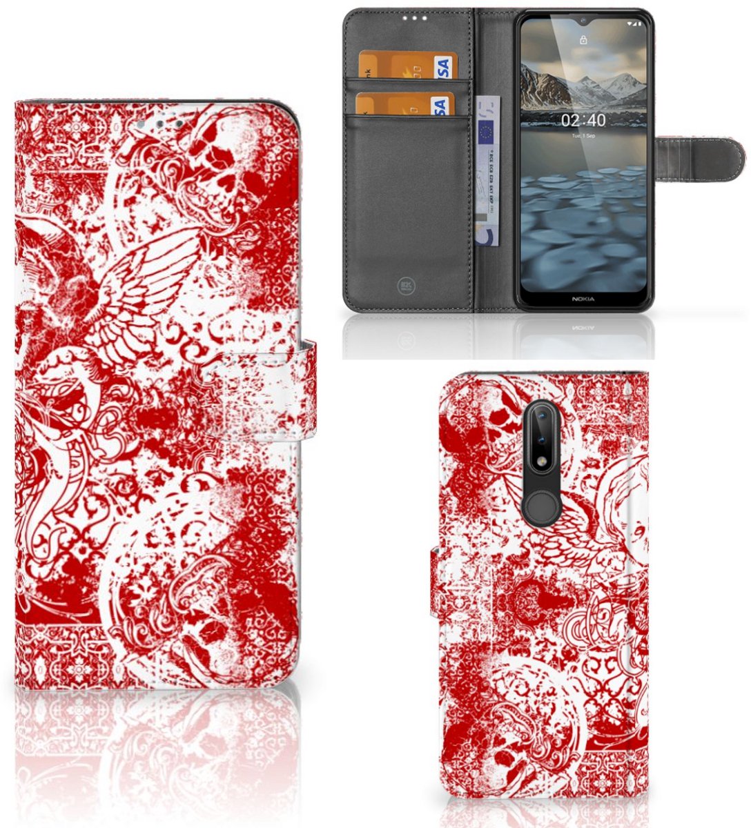 Telefoonhoesje met Naam Nokia 2.4 Angel Skull Rood