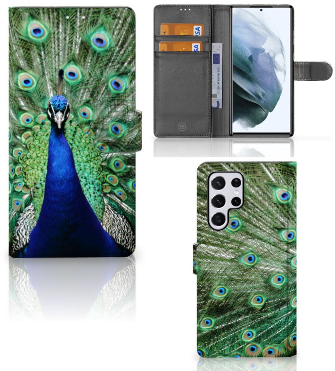 Samsung Galaxy S22 Ultra Telefoonhoesje met Pasjes Pauw
