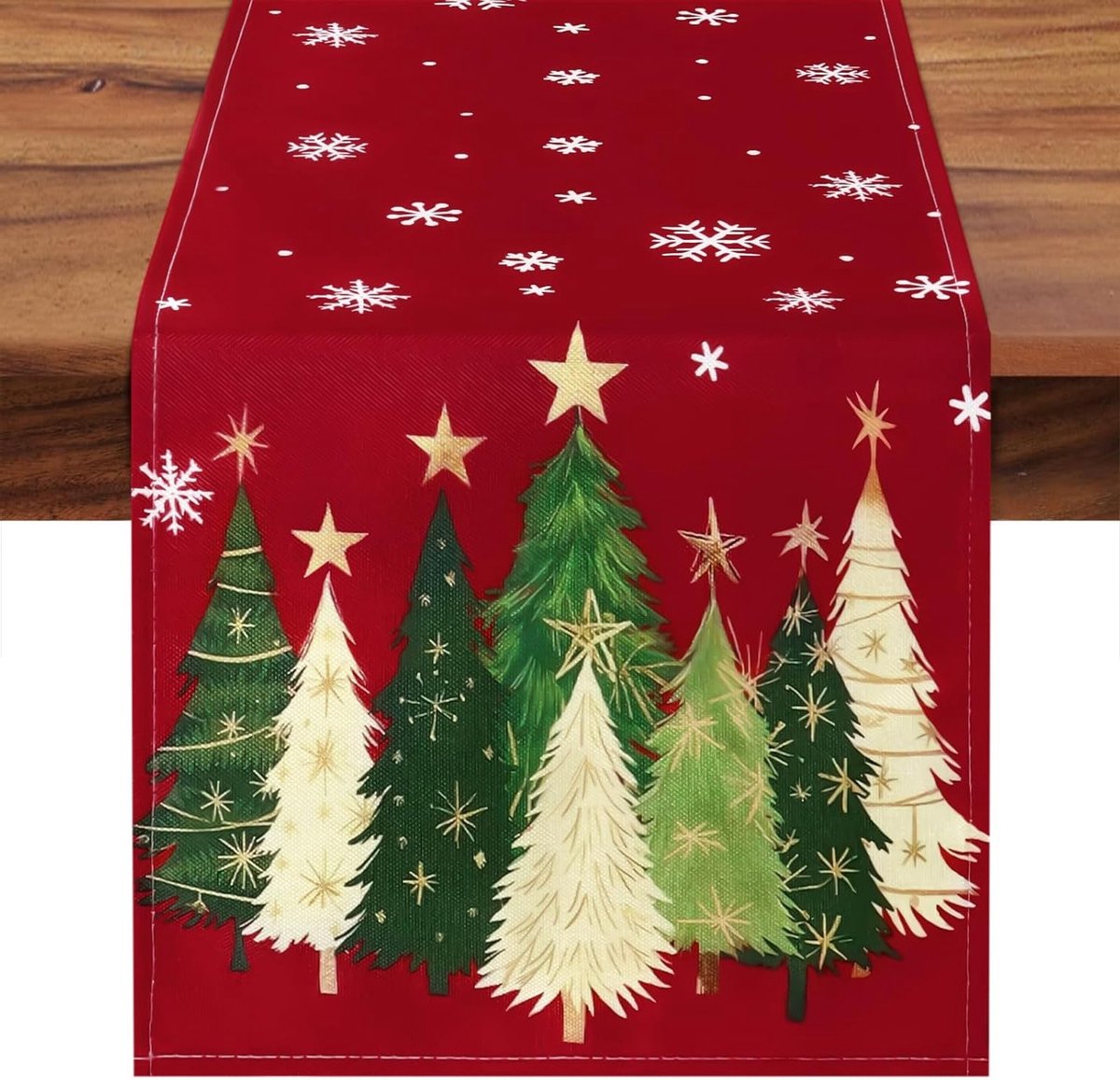 Kerst Tafelkleed Rood 30 x 180 cm, Boho Modern Linnen met Kerstbomen en Sneeuwvlokken voor Feestelijke Tafelversiering en Winterse Diners