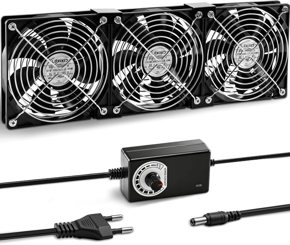 3 x 120 mm behuizingsventilator, 12 V pc-ventilator, computerventilator met stekker en traploze toerentalregelaar voor pc, laptop, tv, router, chassis, kastserver