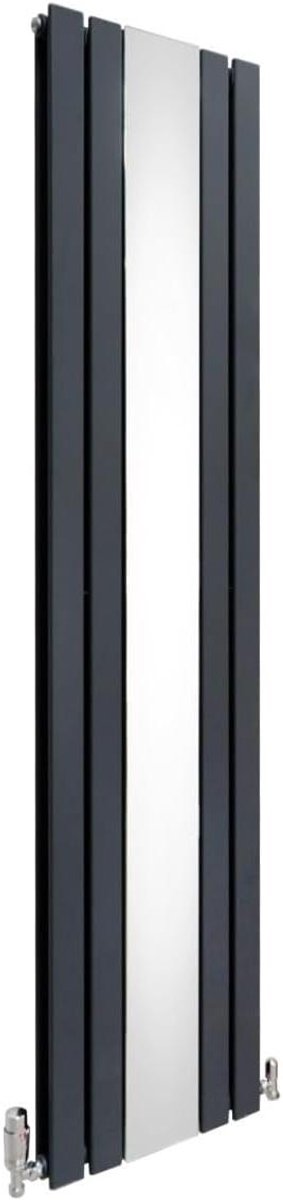 Platte Paneelradiator Met Spiegel 1800mm x 425mm & TRV Chroomkleppen Ontwerper Dubbele Kolom Verticaal Grijs Koolstofstaal Wandgemonteerd Keuken Woonkamer Bevestigingsset & Beugels