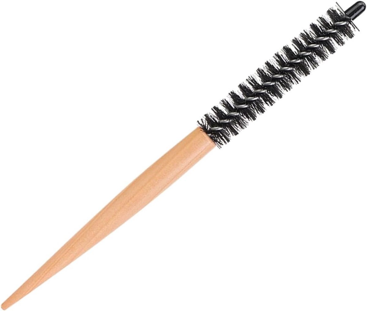 Ronde Mini Haarborstel met Nylon Haren voor Korte Haarsstyling, Houten Handvat, Perfect voor Volume en Glans