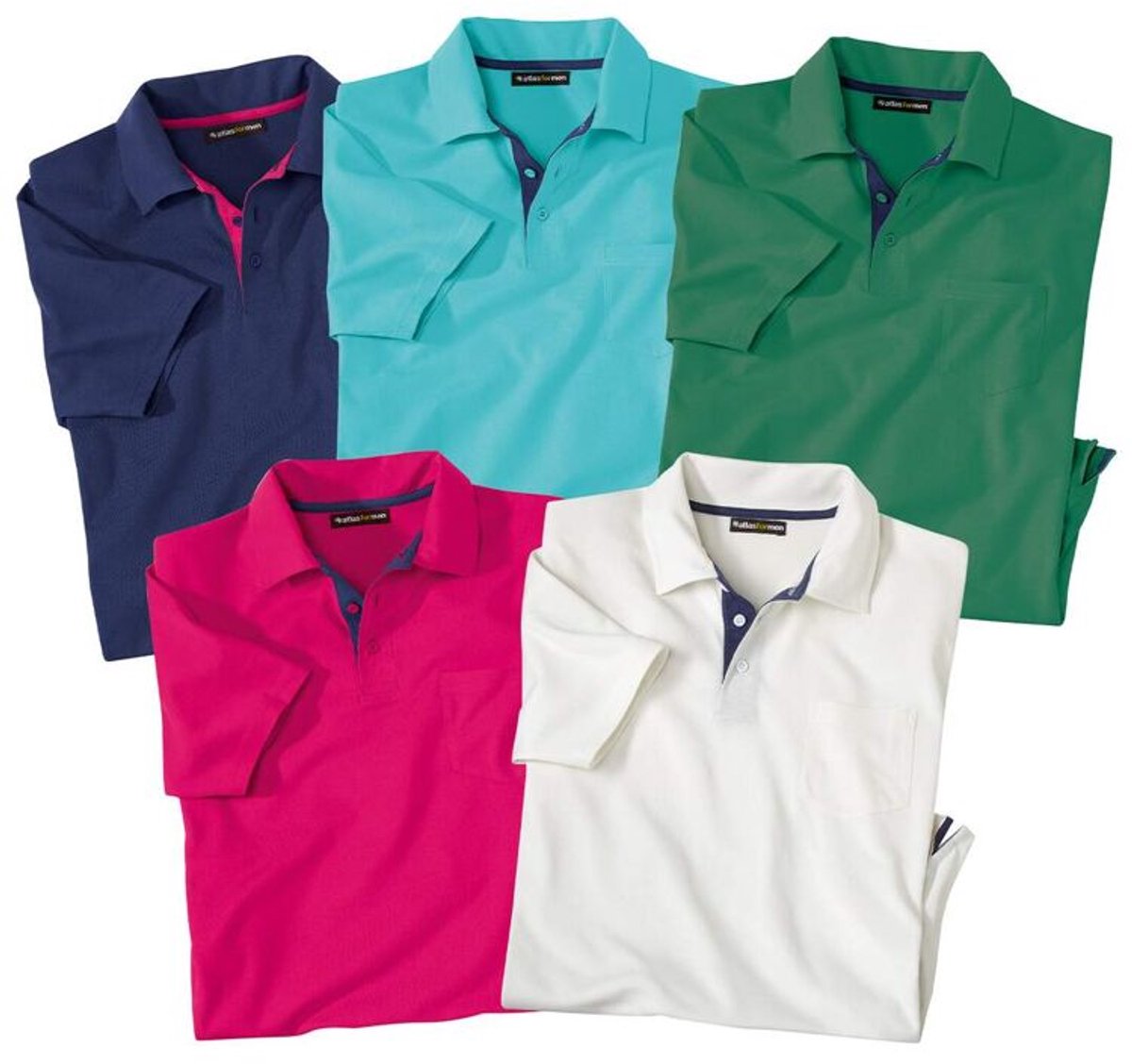 ATLAS FOR MEN - Set van 5 effen polo's Summer - Heren - Verkrijgbaar in grote maten - XXL