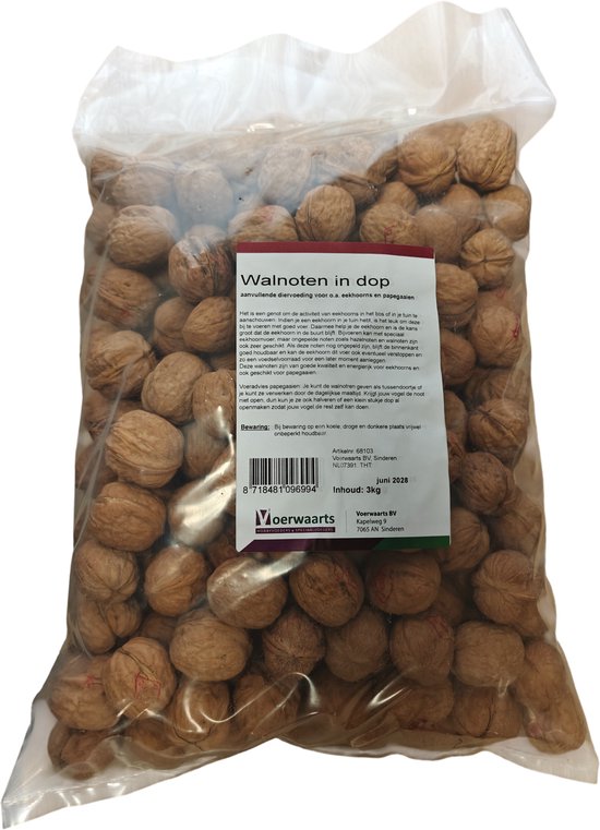 Voerwaarts Walnoten in dop - 3kg - eekhoornvoer - papegaaienvoer - 3kg