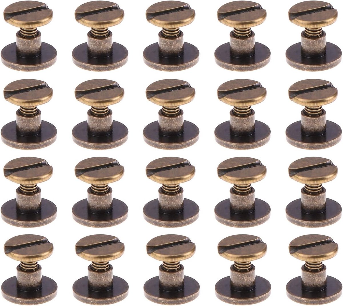 Dubbele Klinknagels en Chicago Binding Schroeven Set voor Leerherstel en Fotoalbums - 20 Stuks, 9 x 6.5 mm, Brons