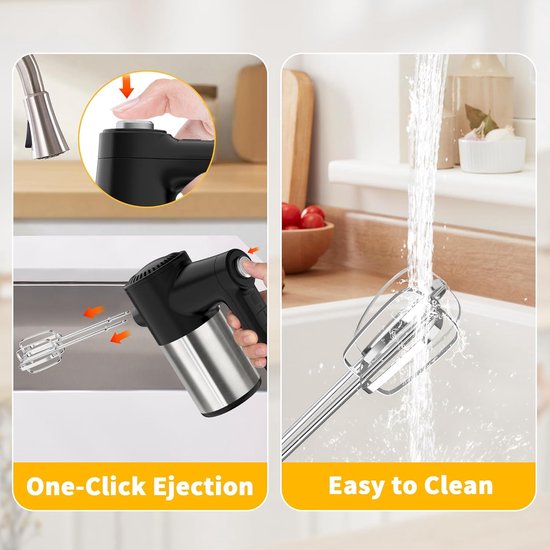 Wireless Hand Mixer, Digital Display, 7 Speeds, USB Rechargeable Electric Hand Mixer with 6 Stainless Steel Attachments, Whisk, Dough Hook and Base — afbeelding 4