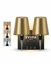 Evura Goods oplaadbare flessenlamp goud - set van 2 - dimbaar - 3 lichtkleuren - draadloos
