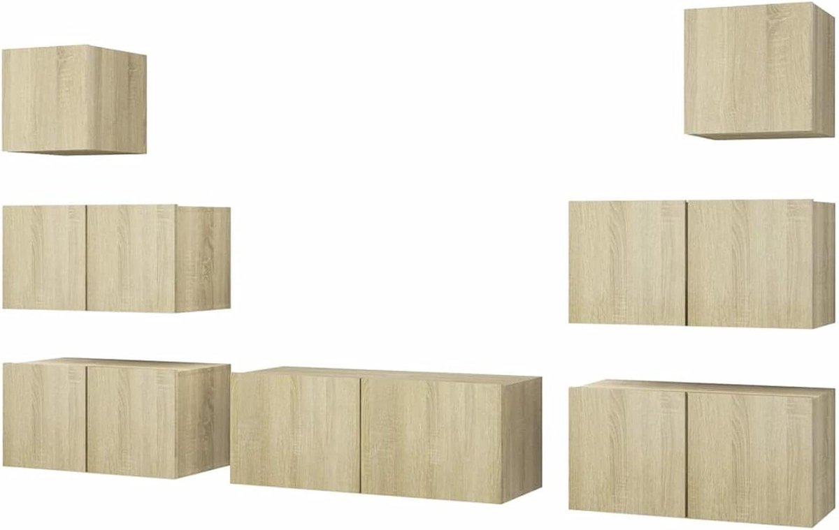 Gecheer Modern 7-Piece Furniture for TV Wall Mounted Chipboard Sonoma Oak 30.5/60/80 x 30 x 30 cm Modern Wall TV Cabinet Wall TV Cabinet Wall Cabinet
