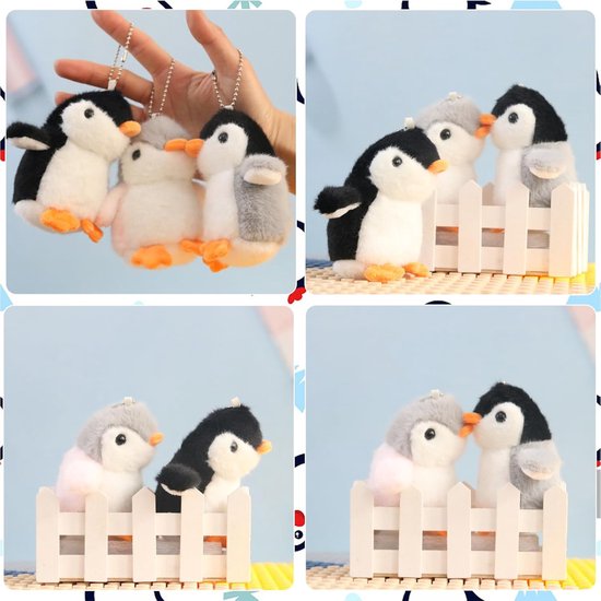 Pluche Pinguïns - Mini Dieren Knuffels - Sleutelhanger Decoratie - Met Hangende Ketting - 11 cm - Roze Grijs Zwart van Merkloos — afbeelding 2