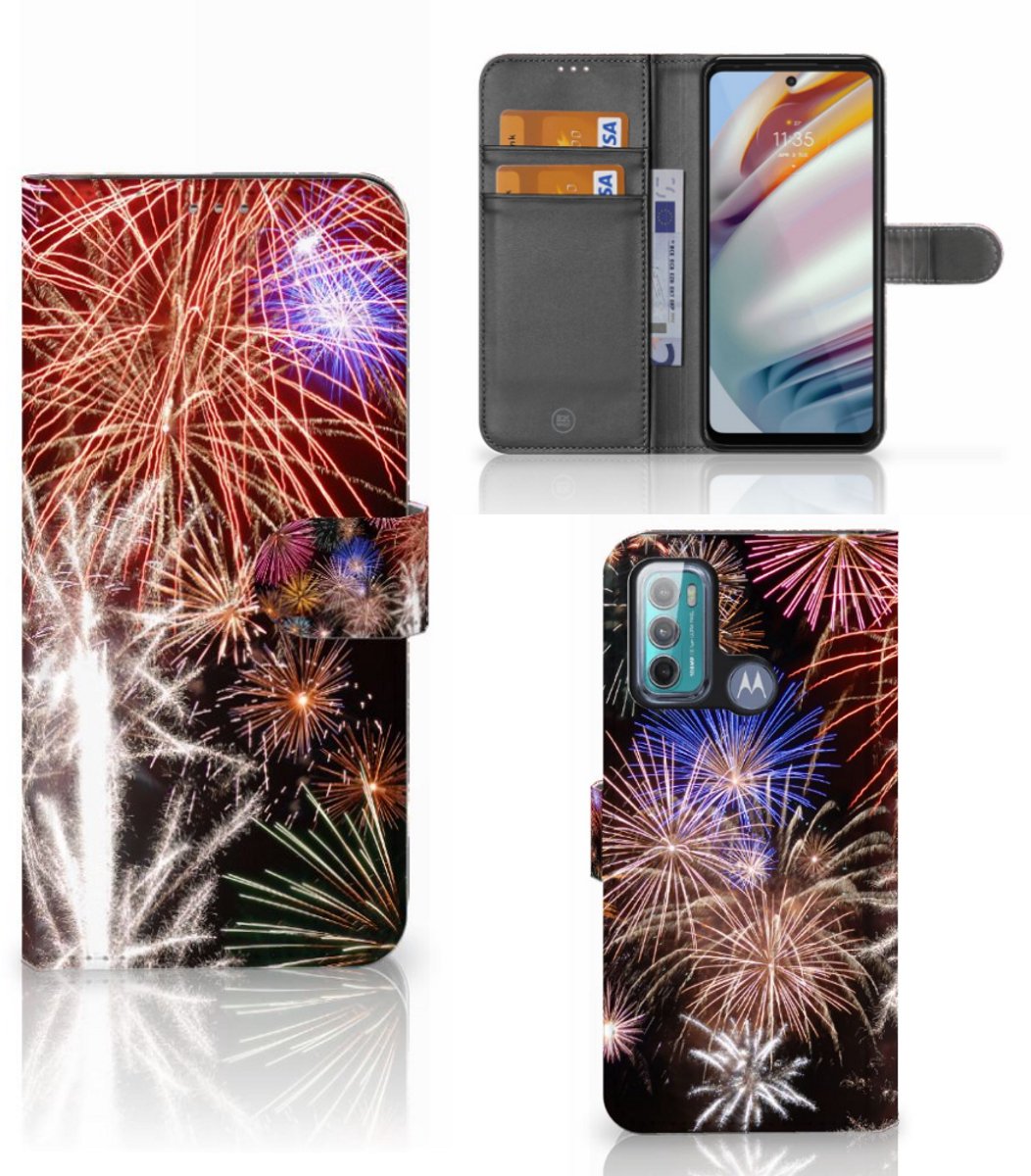 Motorola Moto G60 Wallet Case met Pasjes Vuurwerk