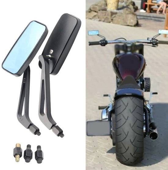 ANCLLO Aluminium Motorachteruitkijkspiegel – Universeel, Zwart, Met Adapters Voor 8 En 10 Mm, Voor Chopper, Bobber En Cruiser