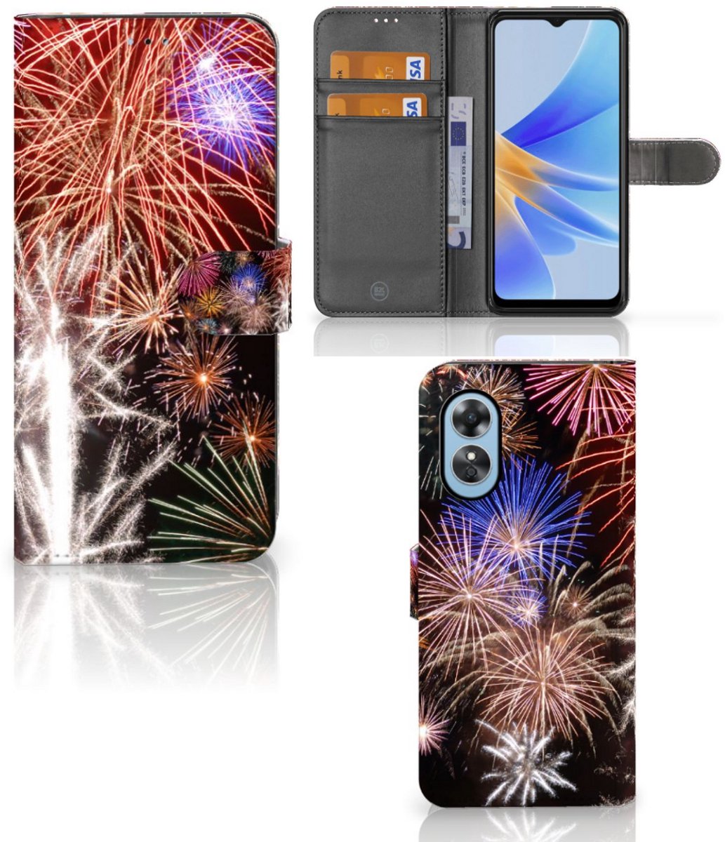 OPPO A17 Wallet Case met Pasjes Vuurwerk
