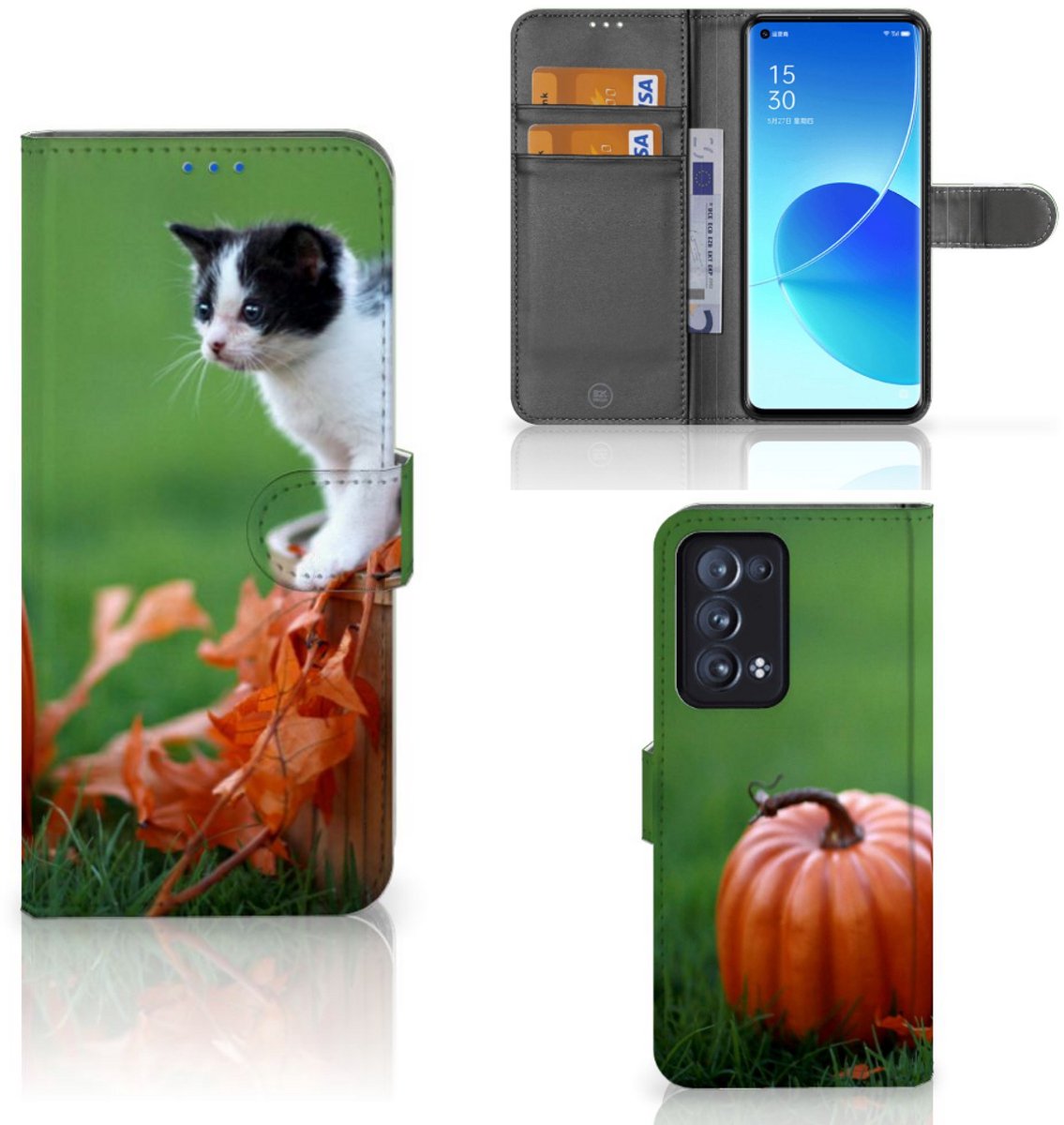 OPPO Reno 6 Pro Plus 5G Telefoonhoesje met Pasjes Kitten