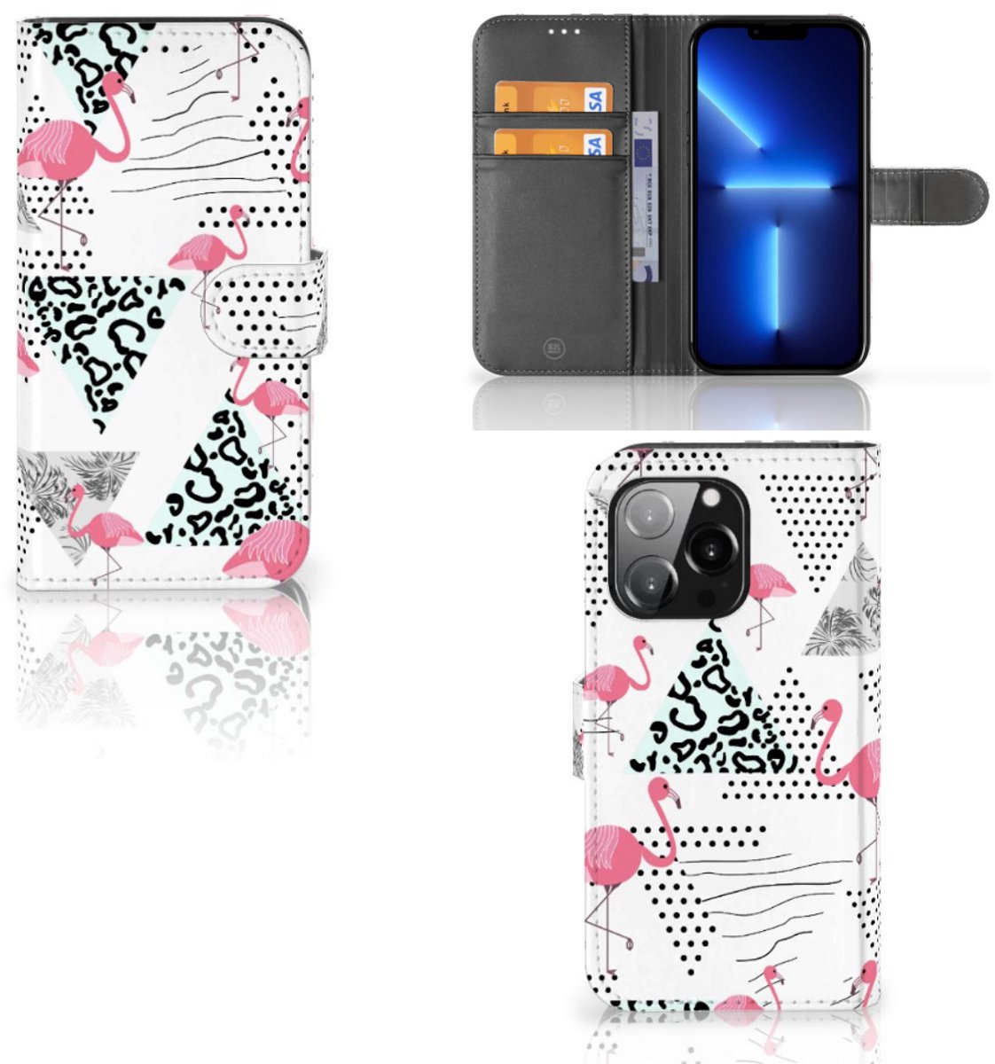 iPhone 13 Pro Telefoonhoesje met Pasjes Flamingo Triangle