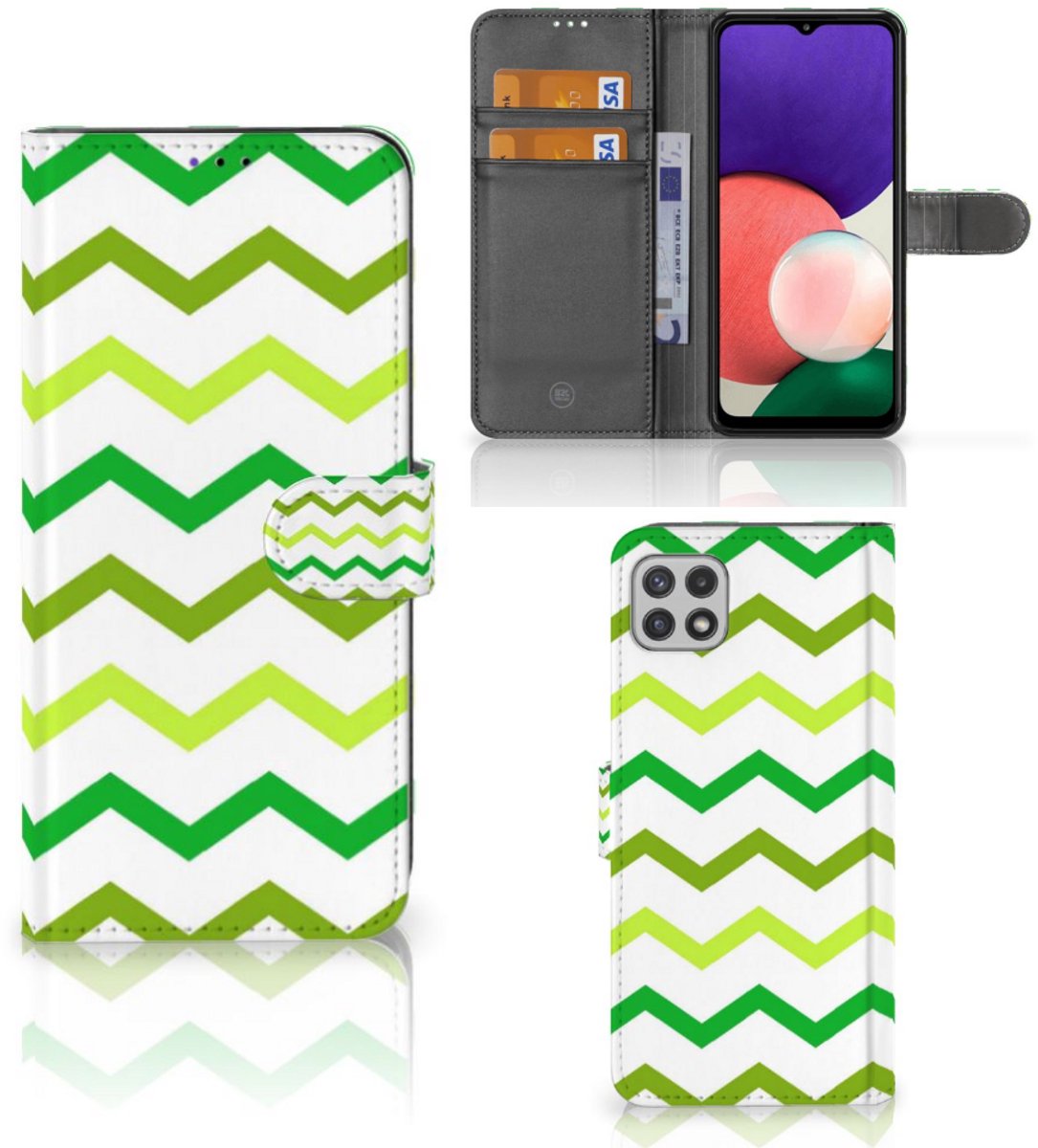 Samsung Galaxy A22 5G Telefoon Hoesje Zigzag Groen