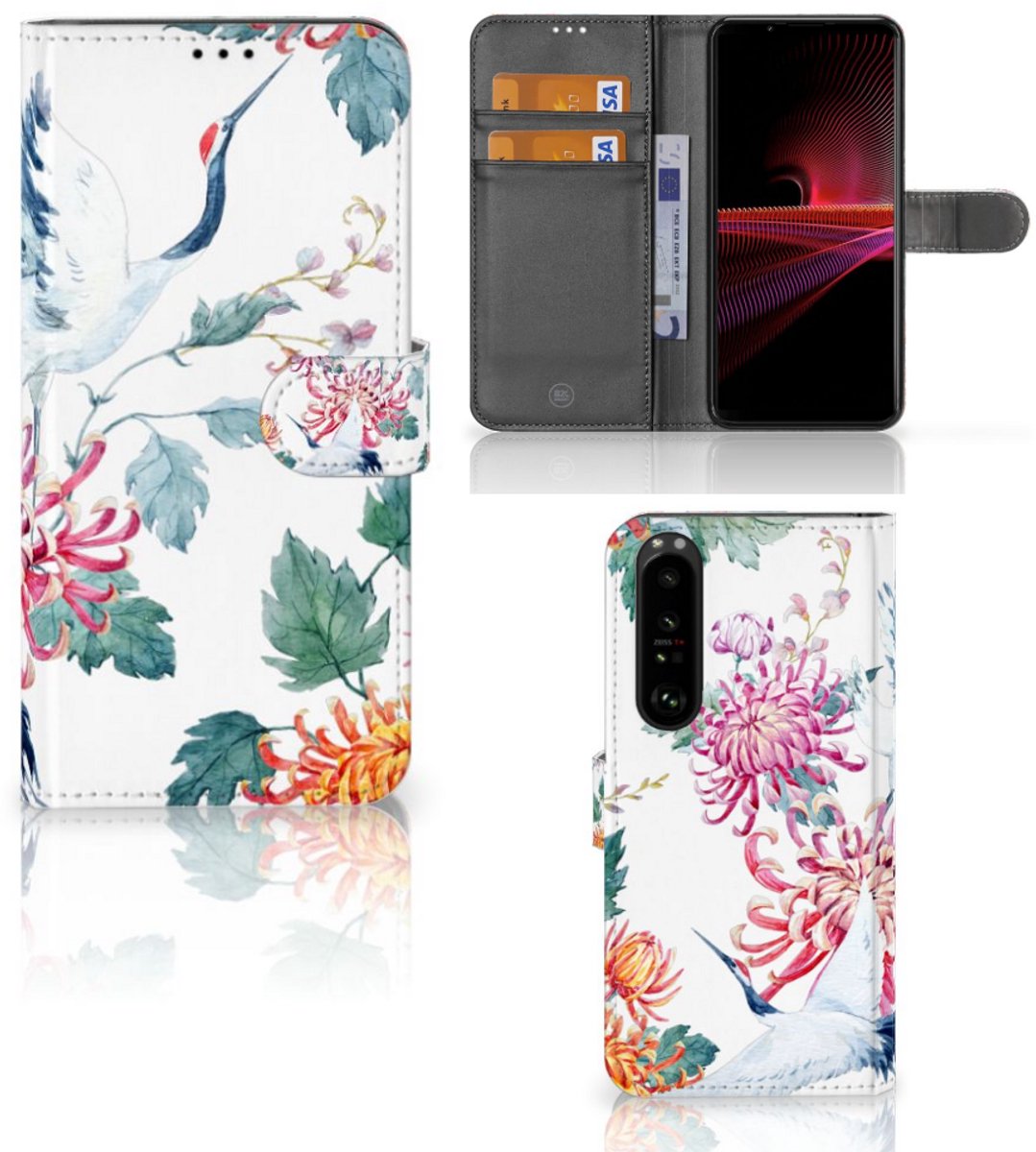 Sony Xperia 1 III Telefoonhoesje met Pasjes Bird Flowers