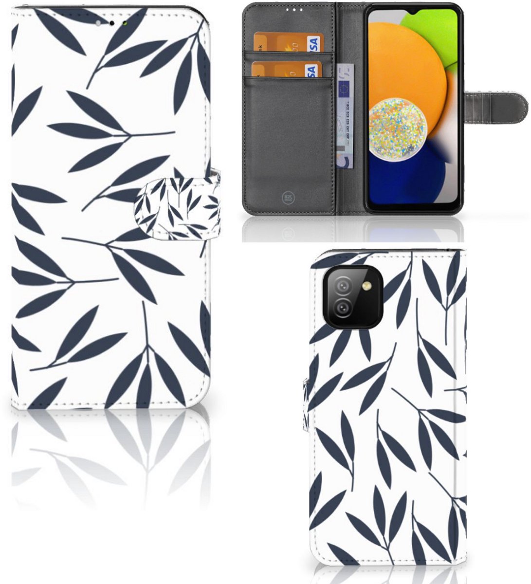 Boekhoesje voor Samsung Galaxy A03 Hoesje Leaves Blue