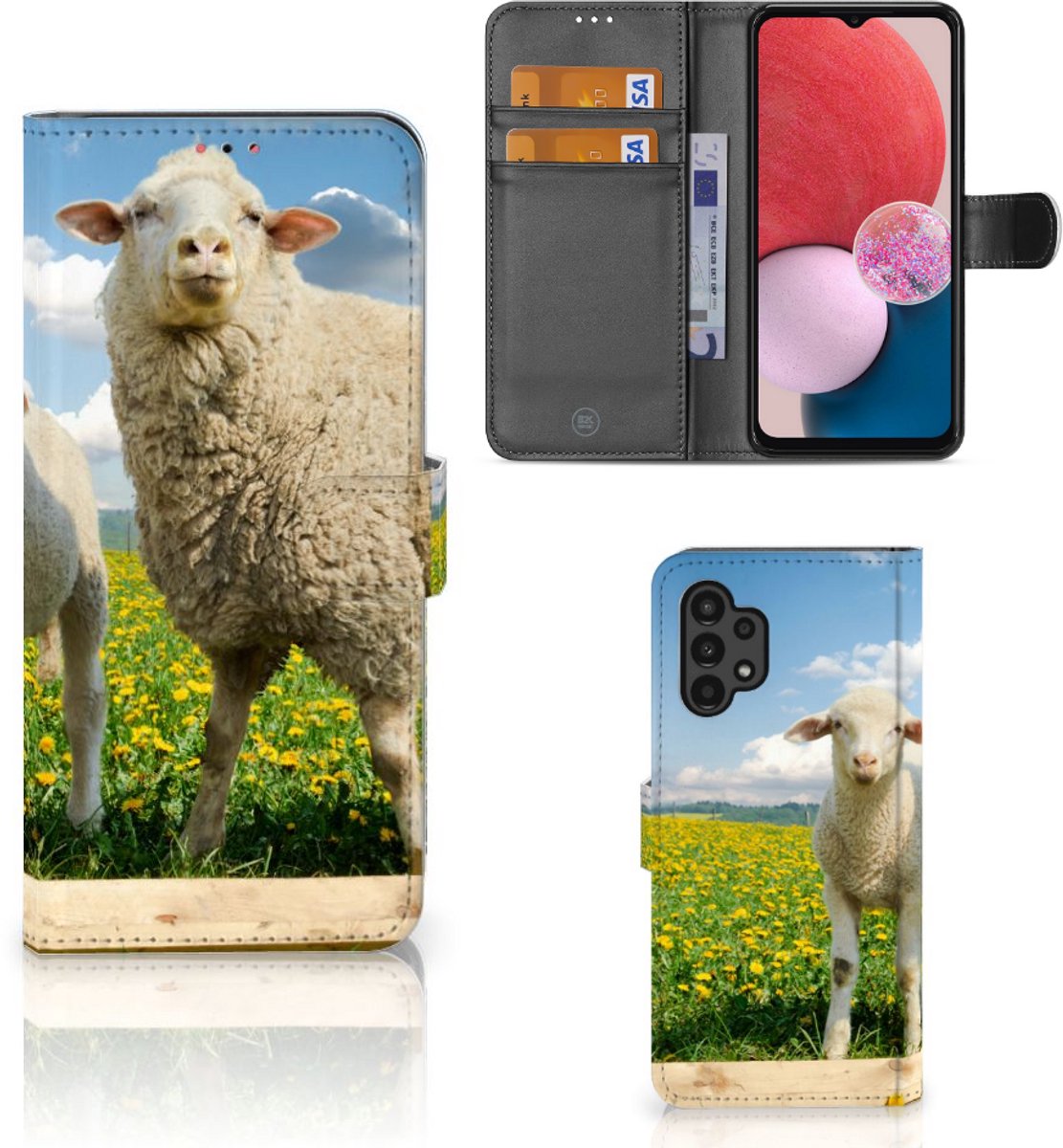 Samsung Galaxy A13 (4G) Telefoonhoesje met Pasjes Schaap en Lammetje