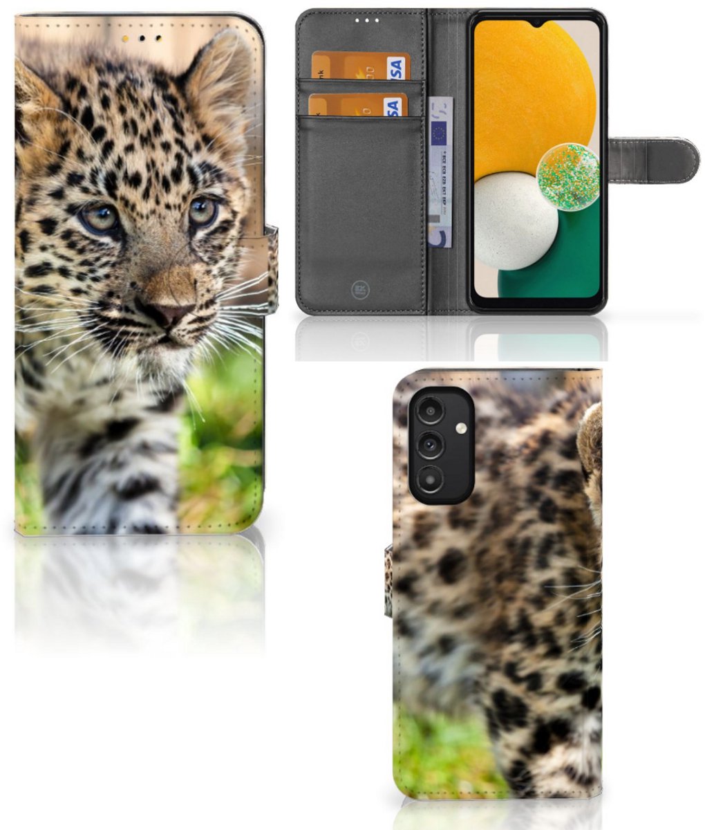 Book Case voor Samsung Galaxy A14 5G Telefoonhoesje met Pasjes Baby Luipaard