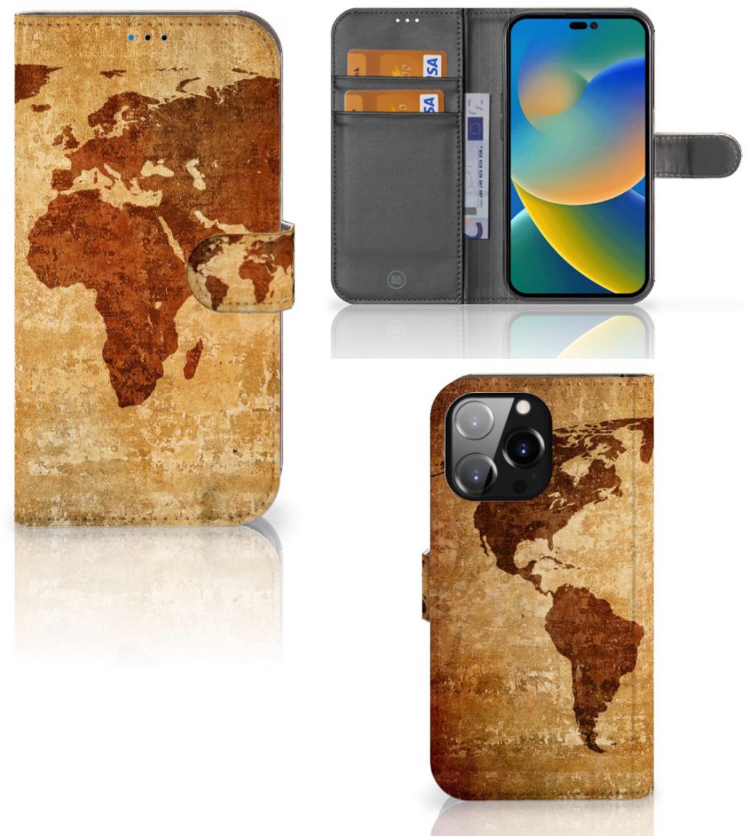 iPhone 14 Pro Max Flip Cover Wereldkaart