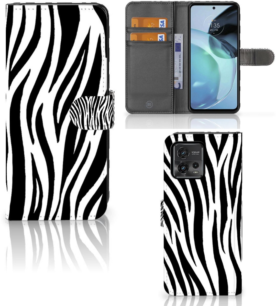 Motorola Moto G72 Telefoonhoesje met Pasjes Zebra