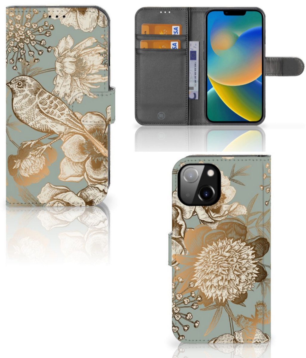 Hoesje voor Apple iPhone 14 Vintage Bird Flowers