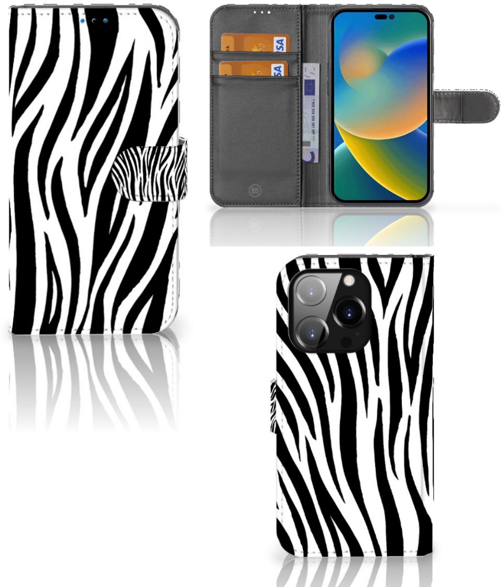 iPhone 14 Pro Telefoonhoesje met Pasjes Zebra