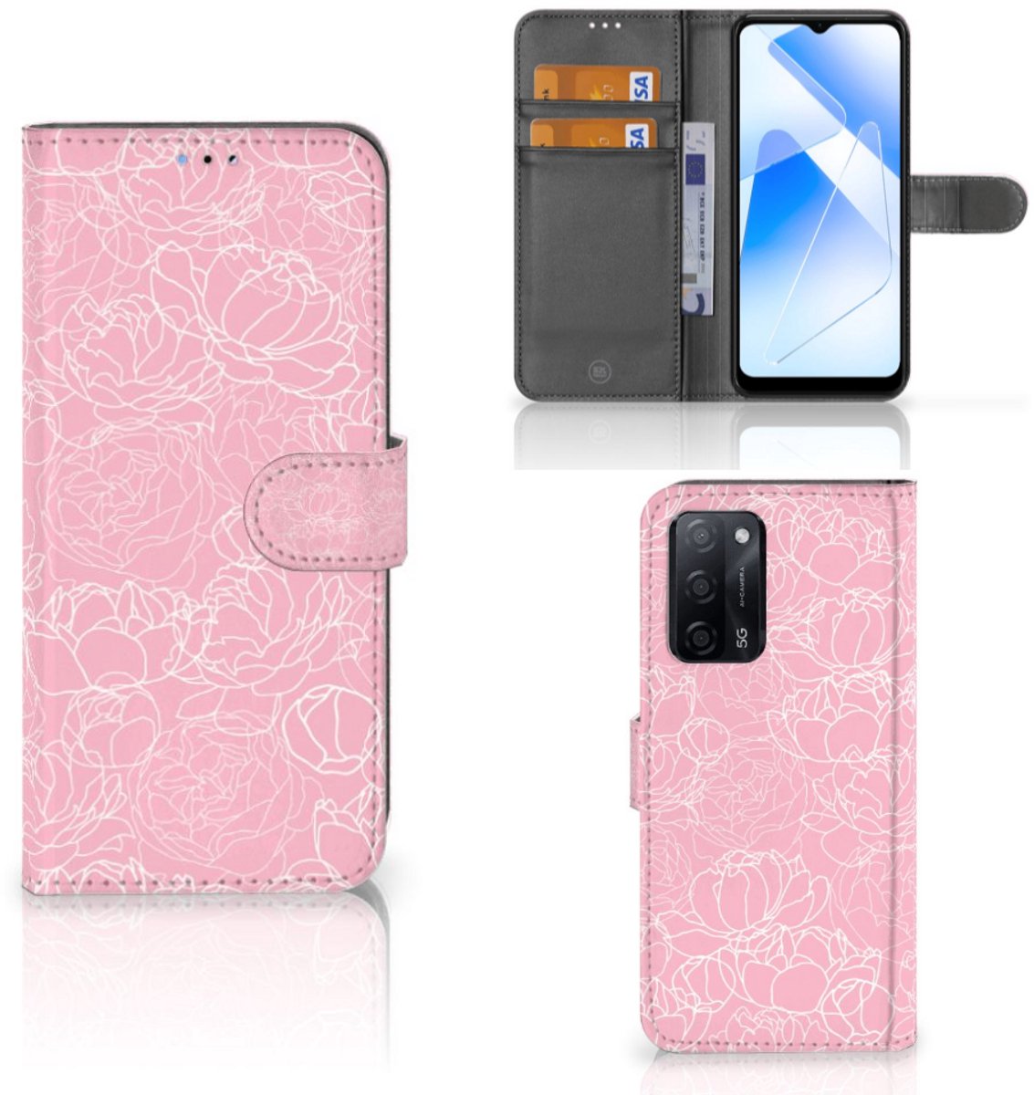 OPPO A16/A16s/A54s Hoesje White Flowers