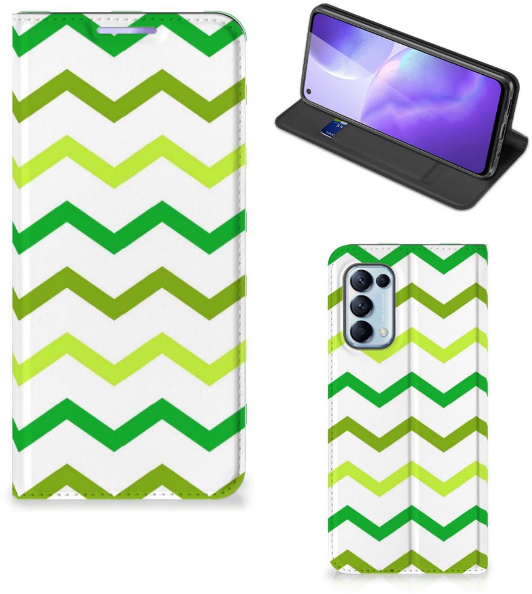 OPPO Find X3 Lite Hoesje met Magneet Zigzag Groen