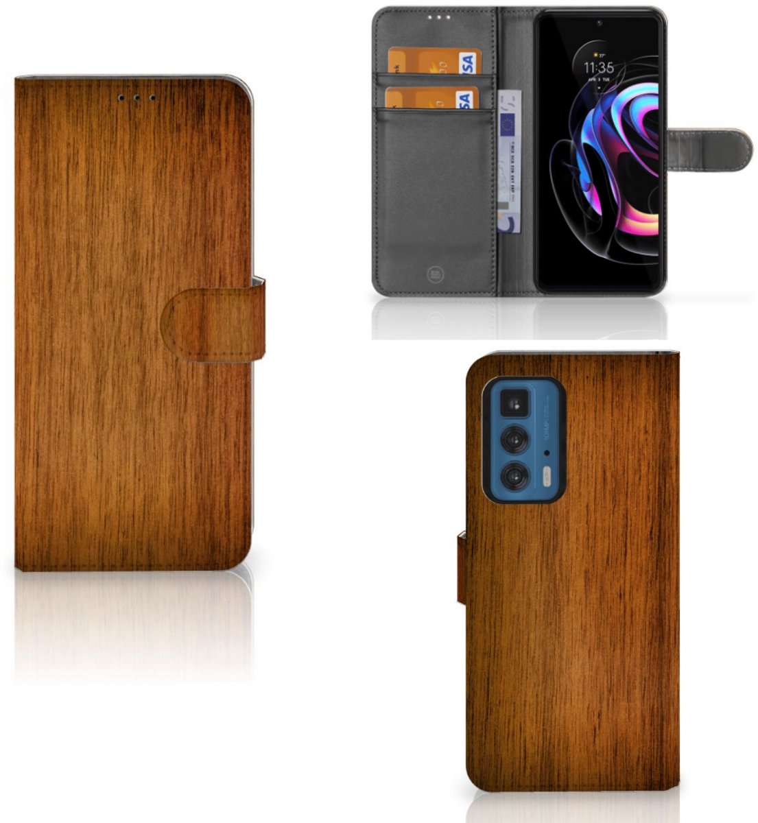 Boekhoesje voor Motorola Edge 20 Pro Book Style Case Donker Hout