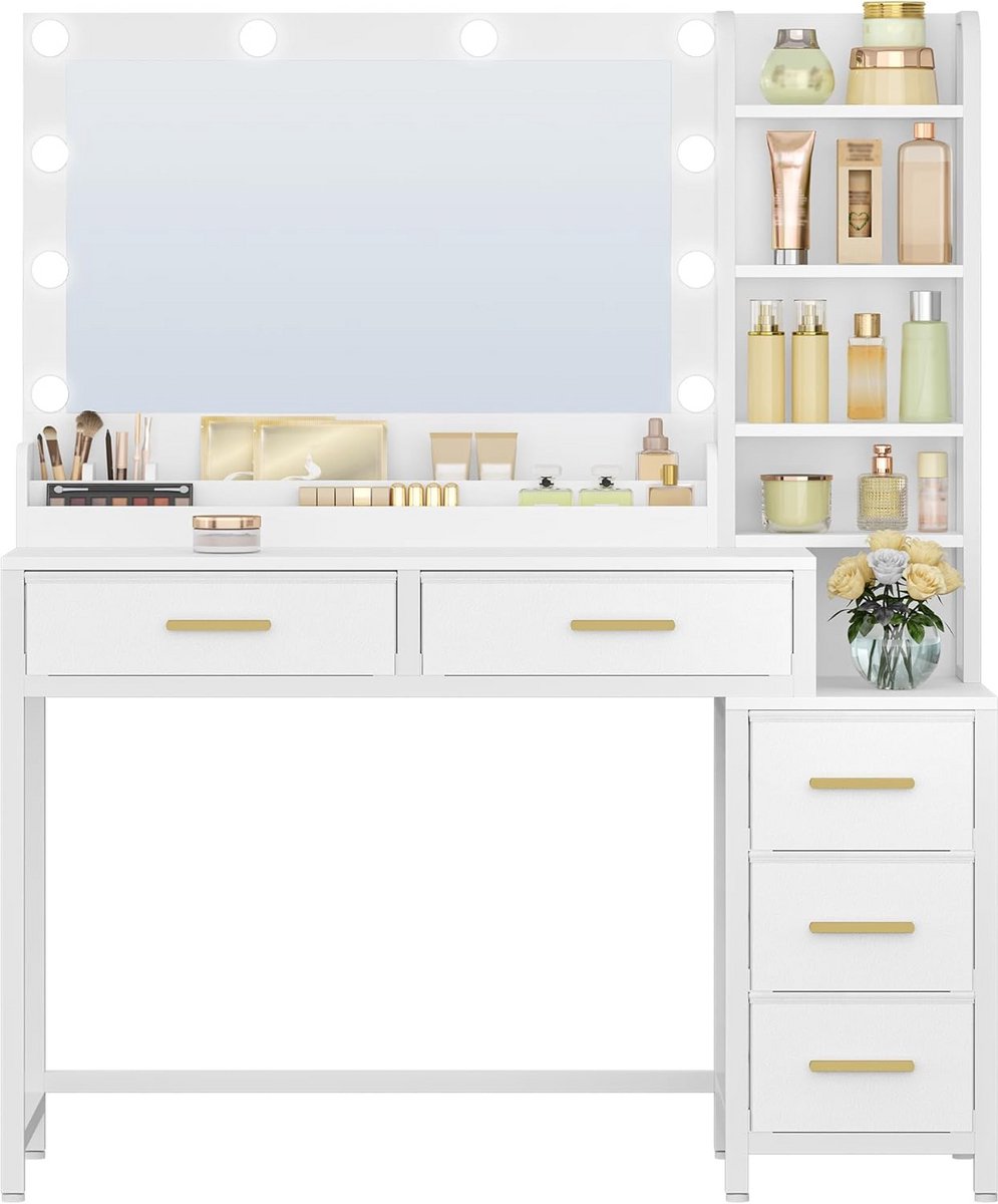 Kaptafel met Spiegel en Verlichting - Make-up Tafel - Make-up tafel - Opberg
