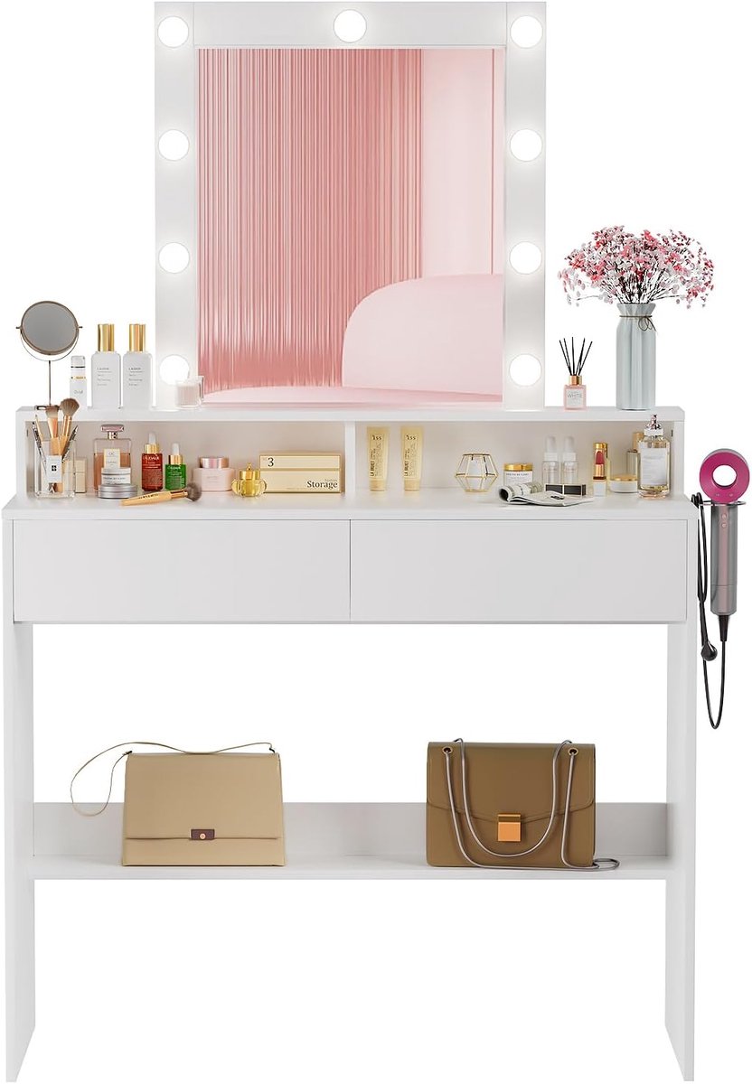 Kaptafel met Spiegel en Verlichting - Make-up Tafel - Make-up tafel - Compact