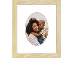 Americanflat Fotolijst van natuurlijk eikenhout - te gebruiken als 5 x 7 fotolijst met ovale mat of lijst van 8 x 10 cm zonder mat, ontworpen houten fotolijst met onbreekbare glazen hoes en ingebouwde