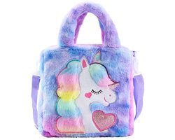 Schoudertas - Handtas Meisje - Eenhoorn kindertas – 26x26 cm – Zachte pluche tas – Meisjes schoudertas & handtas – Unicorn tas – Regenboog kleuren – 3-8 jaar – Cadeau meisje