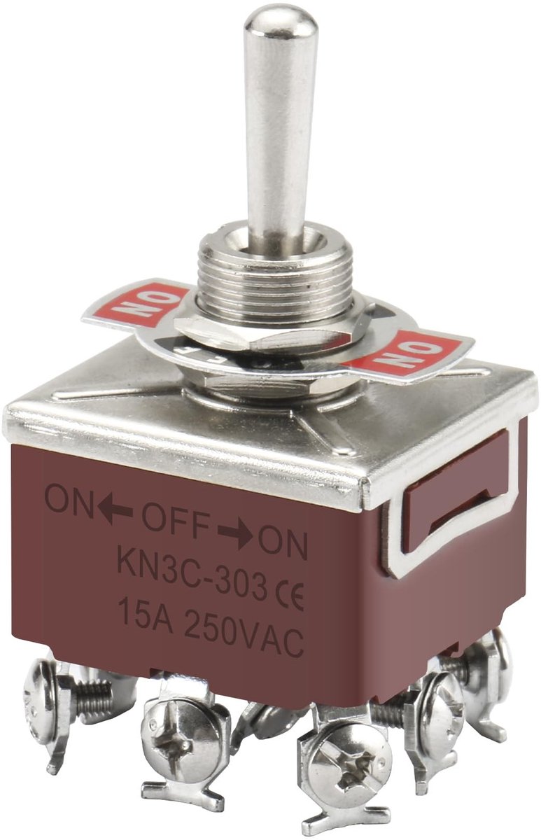 aladdien - Metal Toggle Switch - 3PDT - Ondersteunt 15A 250VAC - 12mm montage - ON/OFF/ON - Geschikt voor panelen - HS-303